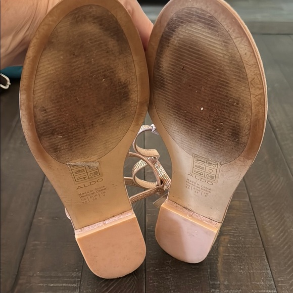 Aldo Rose Gold & Cream Sandals T-Bar Style - Picture 7 of 8